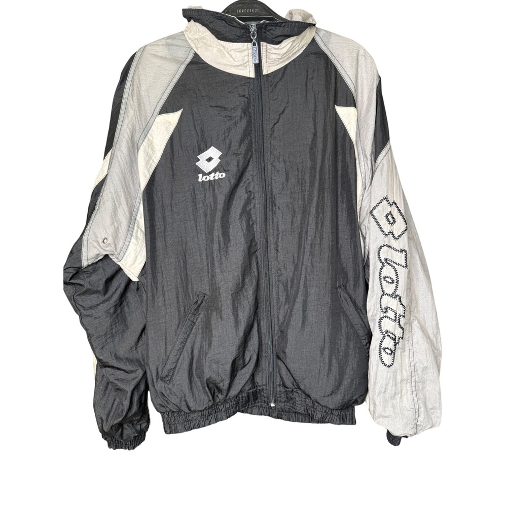 Lotto Calcio Italia Windbreaker Jacket Black Grey White Vintage Full Zip Mens